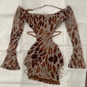 Leopard print mini cut out dress